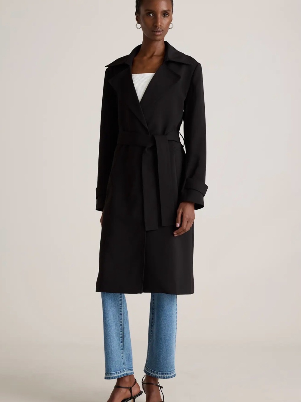 Quince Black Belted Trench Coat